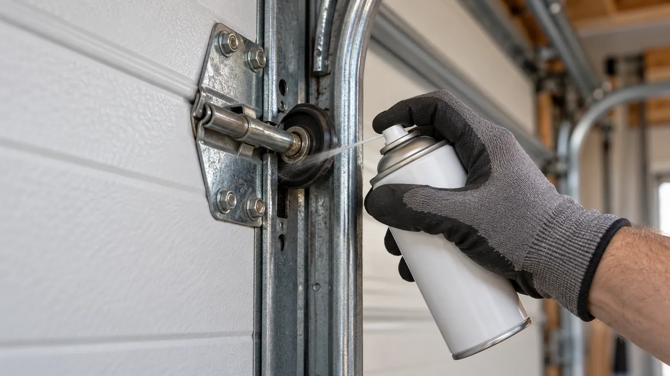 Lubrification au silicone d'une charnière et d'un galet de porte de garage sectionnelle