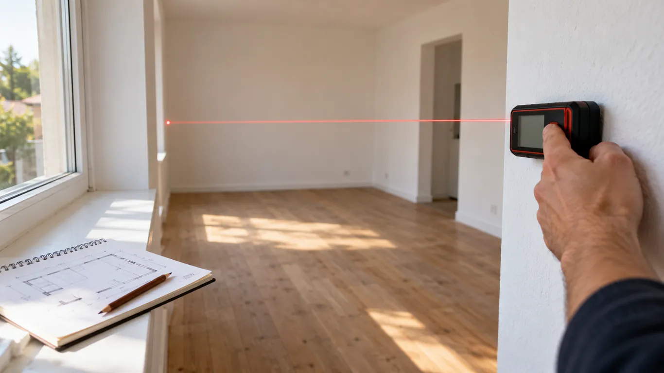 Relevé des dimensions d'une pièce au télémètre laser avec croquis de plan